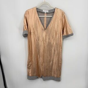Misha Nonoo copper or rose gold metallic shift mini dress sz 6